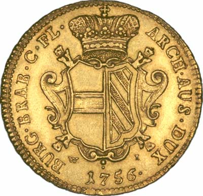 Reverse of 1756 Austrian Netherlands Souverain D'Or