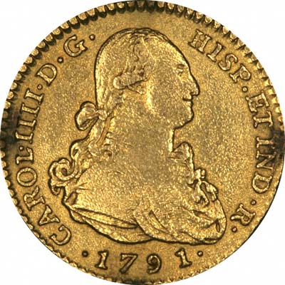 Obverse of 1791 Spanish 2 Escudos
