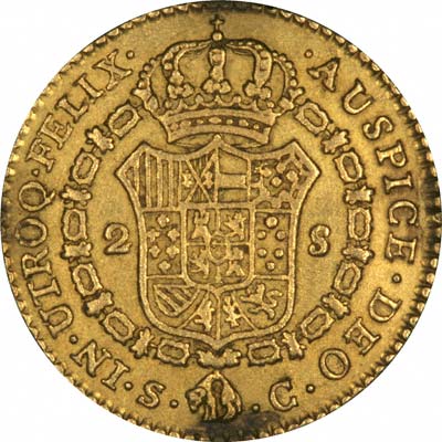 Reverse of 1791 Spanish 2 Escudos