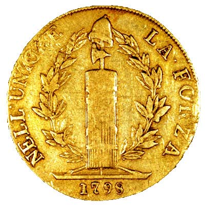 Reverse of 1798 Liguria Gold 96 Lire Coin