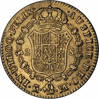 Reverse of 1801 Spanish 2 Escudos