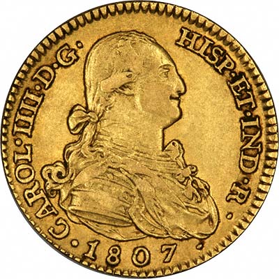 Obverse of 1807 Spanish 2 Escudos