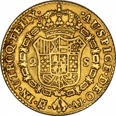 Reverse of 1807 Spanish 2 Escudos