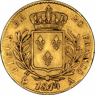 Reverse of 1814 Gold 20 Francs