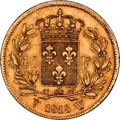 Louis XVIII on Obverse of 1818 French 40 Francs
