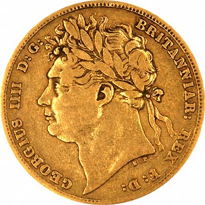 Obverse of 1822 George IV Laureate Head Gold Sovereign