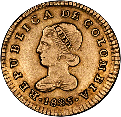 Obverse of 1919 Colombian 2.5 Pesos Gold Coin