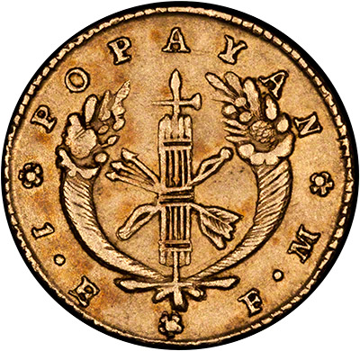 Reverse of 1825 Colombian Escudo Gold Coin