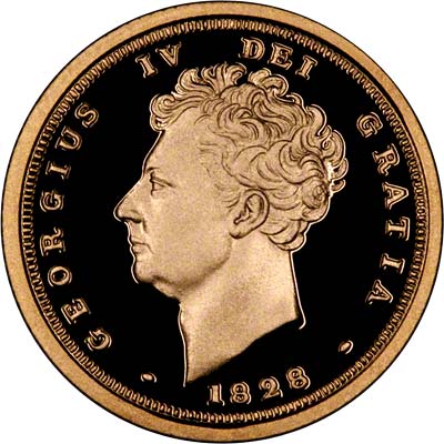 Obverse of 1828 Replica Sovereign by Pobjoy Mint