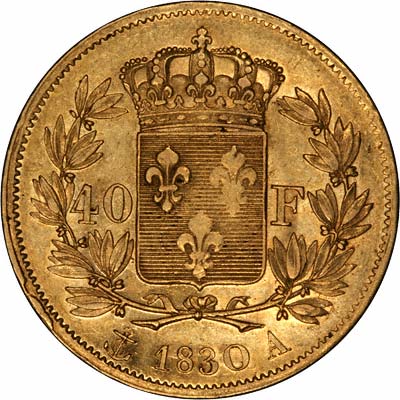 Reverse of 1830 French 40 Francs