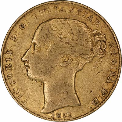 Obverse of 1855 Sydney Mint Australian Sovereign