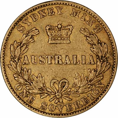 Reverse of 1855 Sydney Mint Australian Sovereign
