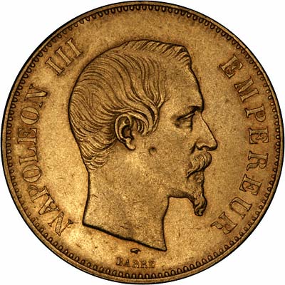 Obverse of 1856 French 100 Francs Gold