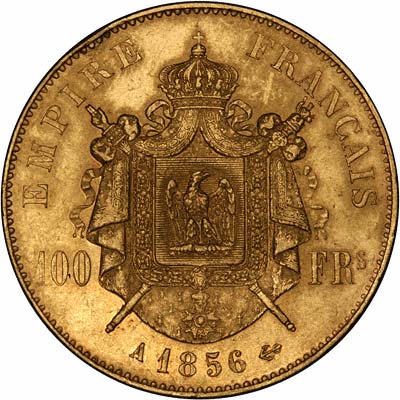 Reverse of 1856 French 100 Francs Gold