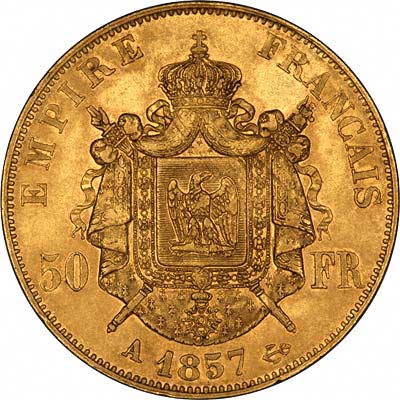 Crowned Arms on Reverse of 50 Francs of 1857