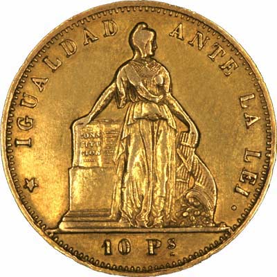 Obverse of 1858 Chile Ten Pesos