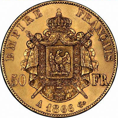 Crowned Arms on Reverse of 50 Francs of 1866