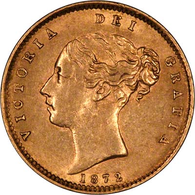 Obverse of 1872 Victoria Young Head Half Sovereign