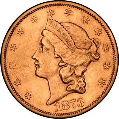 Obverse of 1873 American Gold Double Eagle