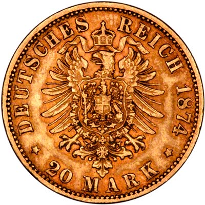 Reverse of German 20 Marks of 1874