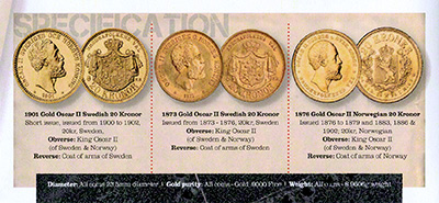 Reverse of 1874-1901 The World War II Rescued Scandinavian Gold 20 Kronor Set Certificate