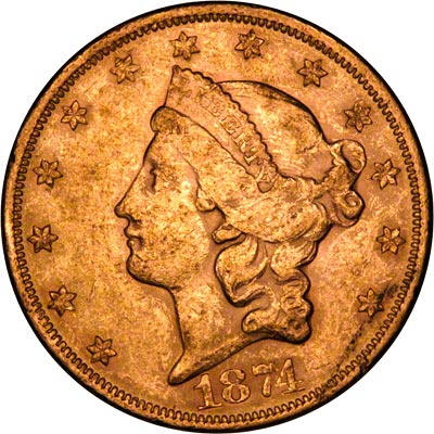 Obverse of 1874 American Gold Double Eagle