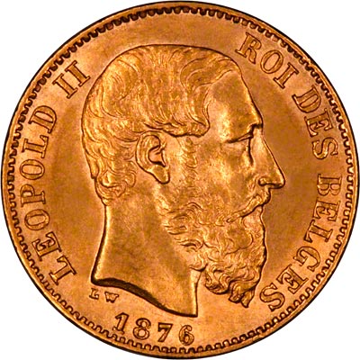 Obverse of 1876 Belgium 20 Francs