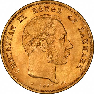 Reverse of Danish 20 Kroner of 1877