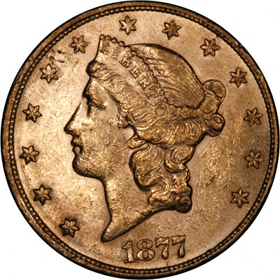 Obverse of 1877 American Gold Double Eagle