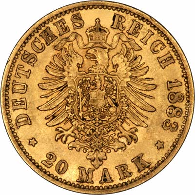 Reverse of 1883 German 20 Marks