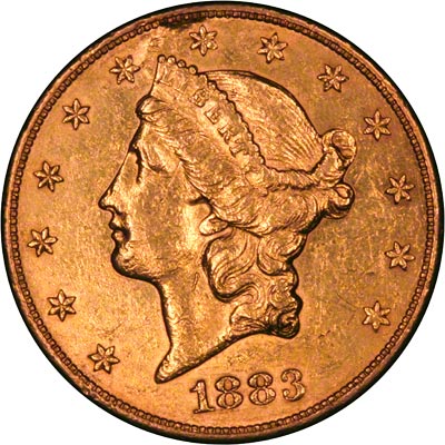 Obverse of 1883 American Gold Double Eagle
