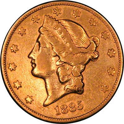 Obverse of 1885 American Gold Double Eagle