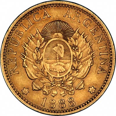 Reverse of Argentinian 5 Pesos Argentino of 1886