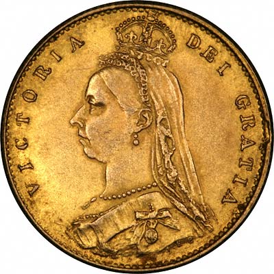 Obverse of Fake 1887 Victoria Jubilee Head Half Sovereign