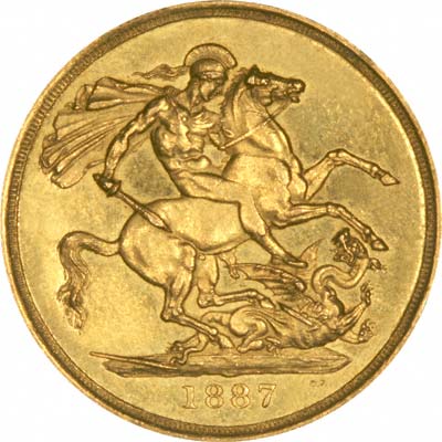 St George & Dragon on Reverse on 1887 Golden Jubilee Gold Coins