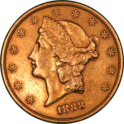 Obverse of 1888 American Gold Double Eagle