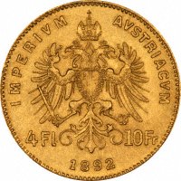 Obverse of  1892 Austrian  Florins 10 Francs