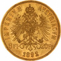 Reverse of 1892 Resrike 8 Florins 20 Francs