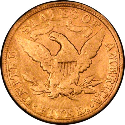 Reverse of 1892 American Five Dollar Gold Coin
