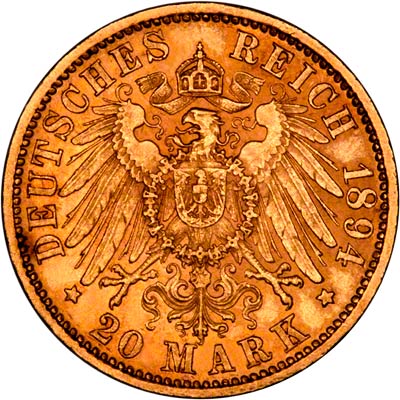 Reverse of 1894 Wuerttemberg 20 Marks