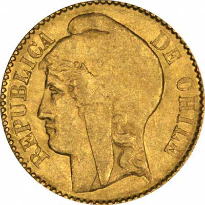 Obverse of 1895 Chile 5 Pesos