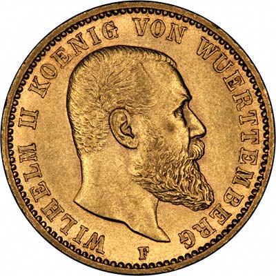 Wilhelm II on Obverse of 1897 Wuerttemberg 20 Marks