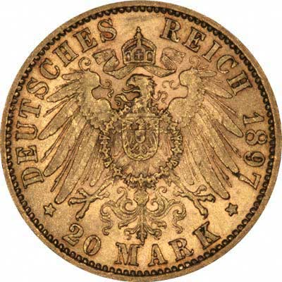 Reverse of 1897 Wuerttemberg 20 Marks