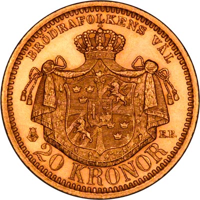 Reverse of 1898 Swedish 20 Kronor