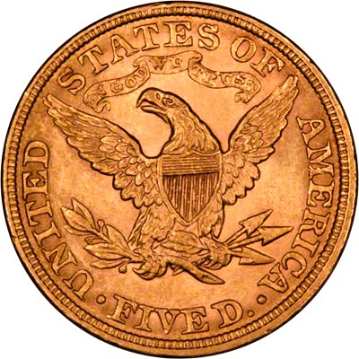Reverse of 1898 American Five Dollar Gold Coin