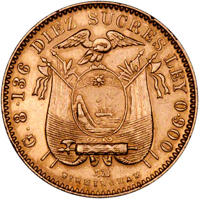 Reverse of 1899 Ecuador Ten Sucres