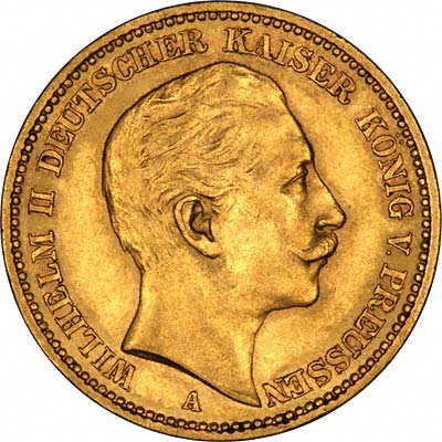 Head of Wilhelm II on Obverse of German 20 Marks of 1900