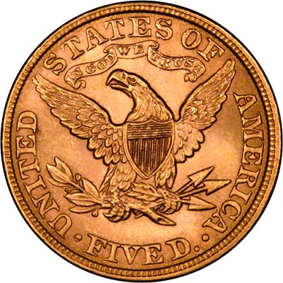 Reverse of 1900 American Five Dollar Gold Coin