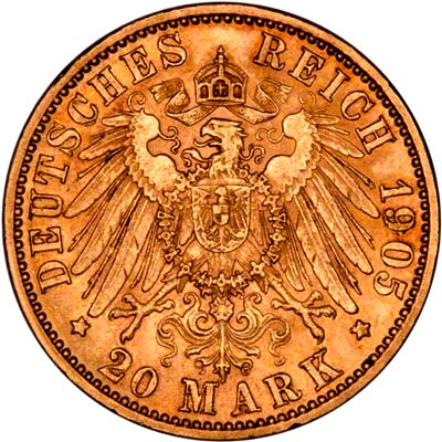 Reverse of German 20 Marks of 1905