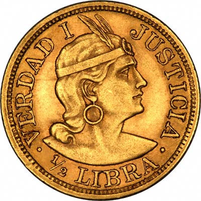 Reverse of Gold 1908 Peru Half  Libra